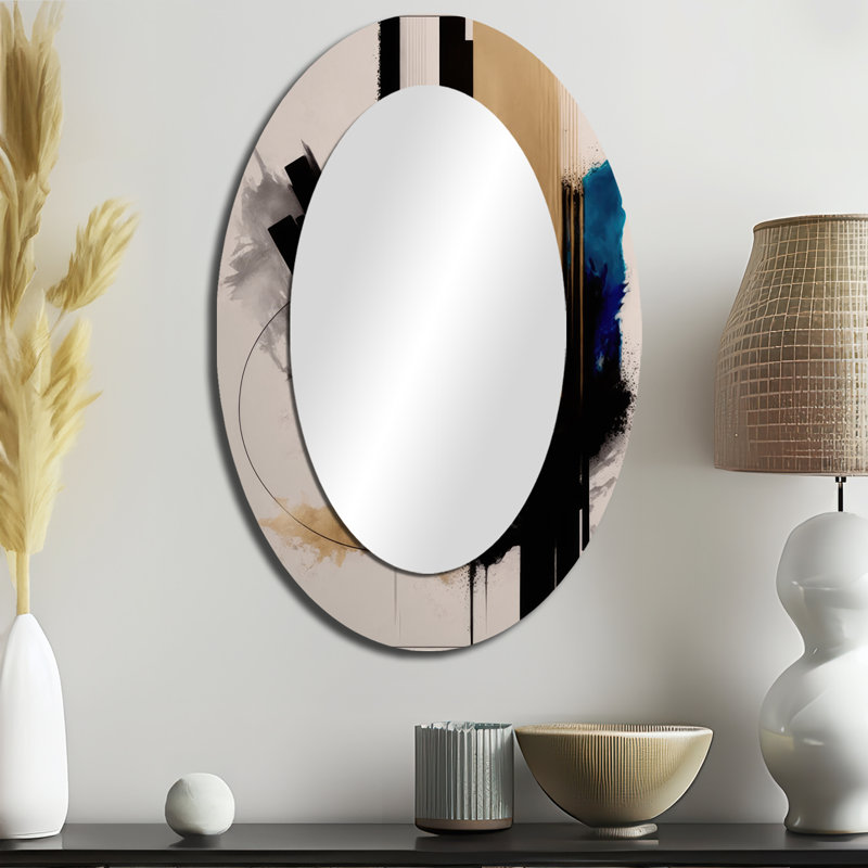 Blue Minimalist Abstract III - Large Oval Wall Mirror On Metal, 36" x 24"