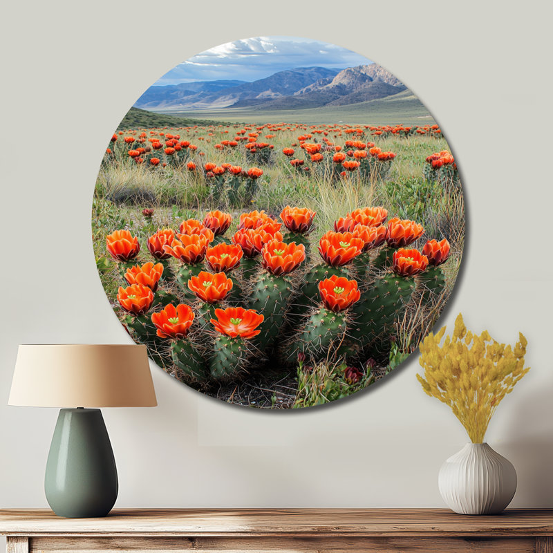 Linsey - Cactus rond, impression sur métal rouge traditionnel, H 16 po x l 16 po