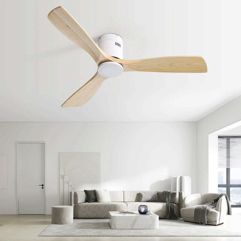 Indoor 52 Inch Ceiling Fan Without Light 3 Solid Wood Fan Blade Noiseless Reversible Dc Motor Remote Control For Living Room