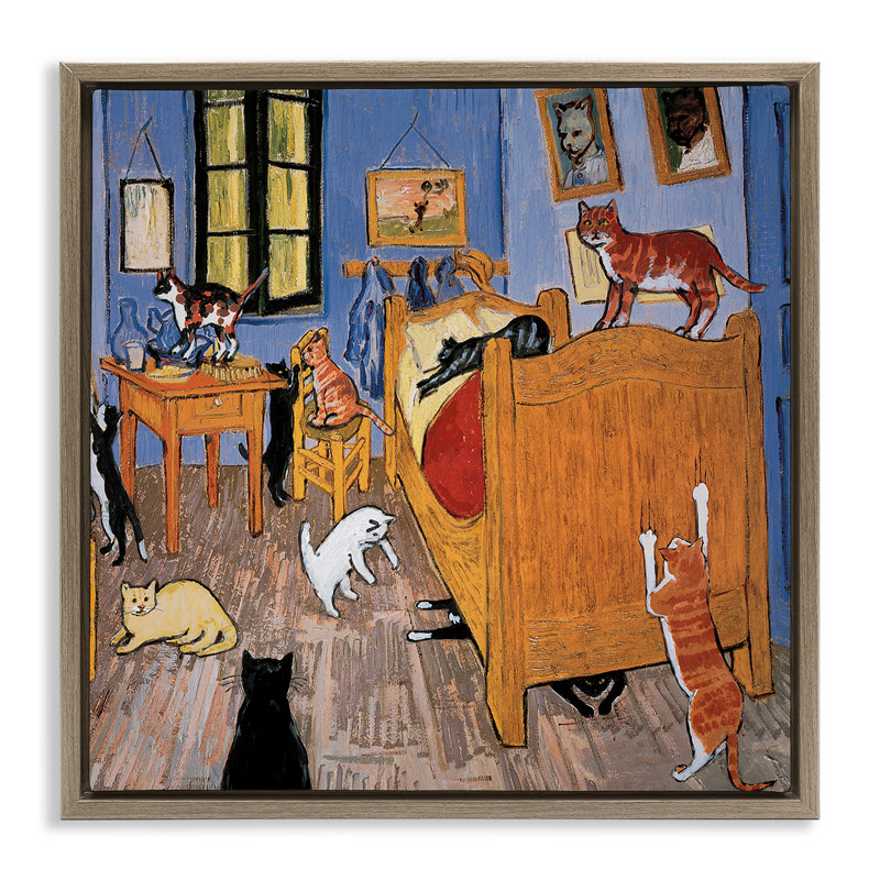Chats dans la chambre à coucher parics Classics, parodie encadrée par Chameleon Design, Inc., H 18 po x l 18 po