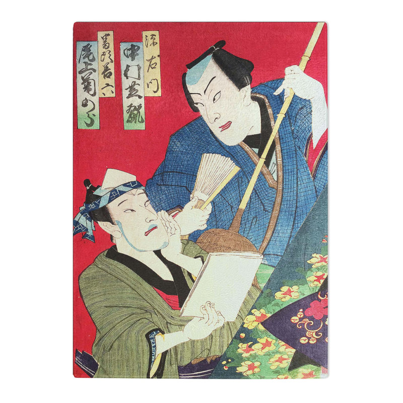 Tempered Glass Two Male Actors by Toyohara Kunichika Chopping Board, 20cm W x 28.5cm L