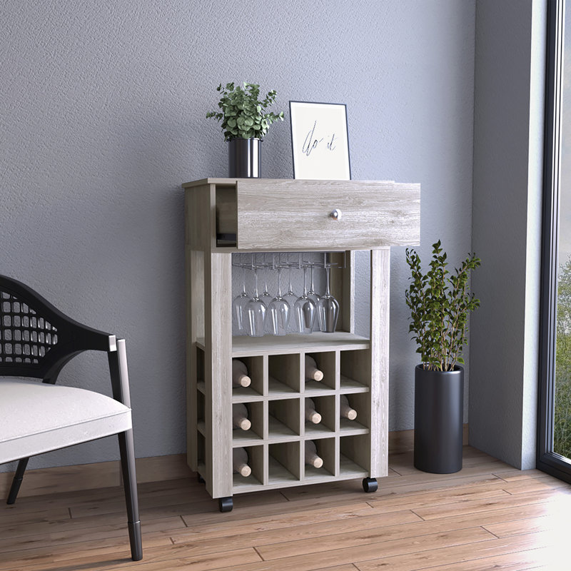 Chariot-bar avec porte-bouteilles 12 bouteilles Memphis, Gris