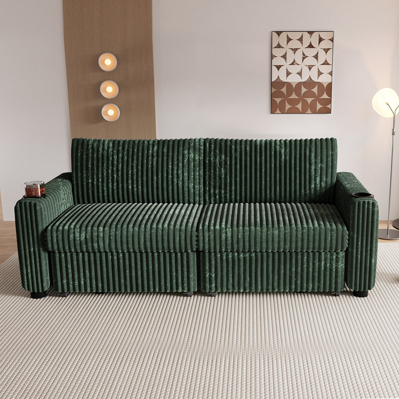 Sectional Sleeper Sofa Bed With Pull Out Bed, Oversized Loveseat Sleeper Sofa With Reclining Backrest/Two Pull Out Beds/Usb Ports/Cup Holders, Tool Free Assembly