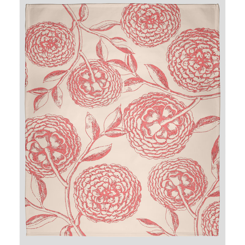 Couverture polaire fleurs antiques, L 60 po x L 80 po, Corail rosé