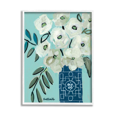 " Abstract Round Floral Blossoms White Poppies Geometric Vase " by Kait Roberts