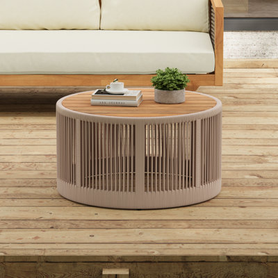 Table basse en bois avec corde et fer - résistant aux intempéries, idéal pour le décor, surface rustique de 26 pouces, nécessitant peu d'entretien