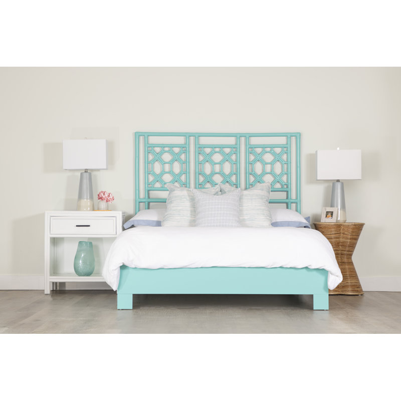 Lit plateforme à dossier en treillis, Turquoise, Lit double