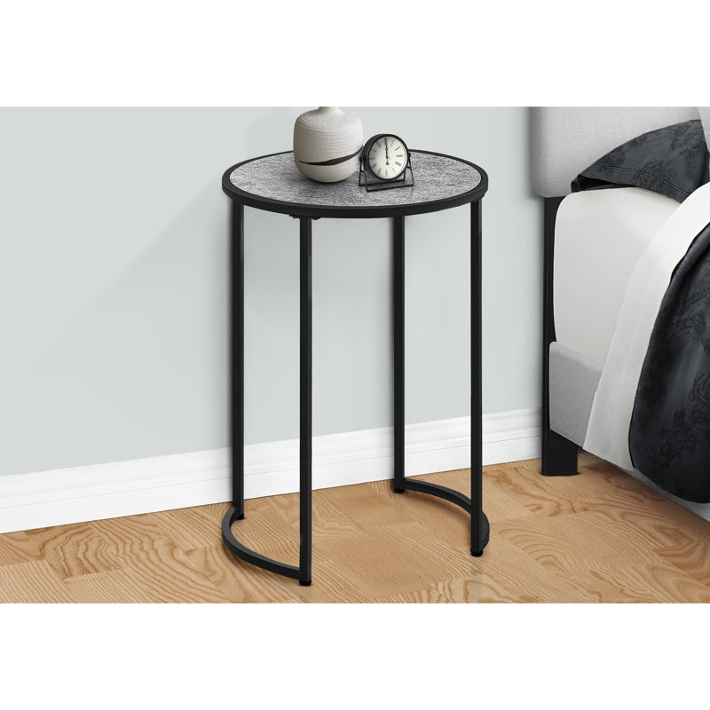 Table d'appoint moderne pour la chambre à coucher - Plateau en stratifié gris et pieds en métal noirs avec table de bout ronde avec salon