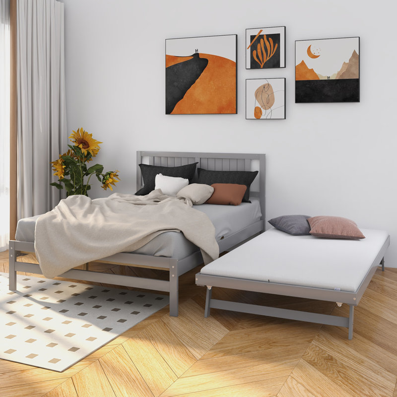 Solid Wood Platform Bed, Gray