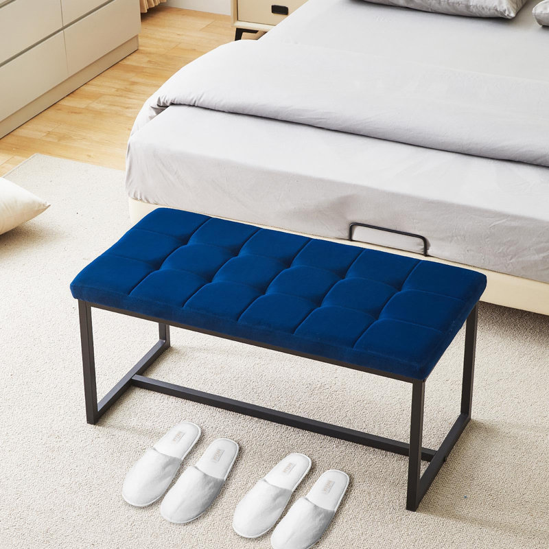 Velvet Upholstered Bench, Blue