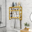 Étagère de rangement à 3 niveaux au-dessus de la toilette en bambou avec porte-serviettes réglable, rangement mural pour papier hygiénique et articles essentiels