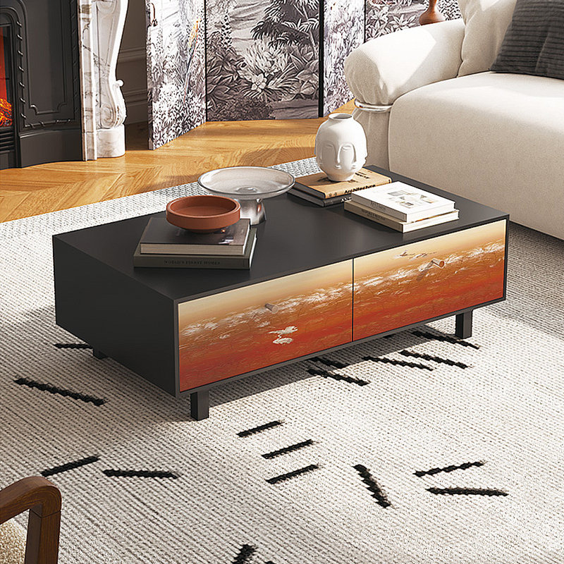 Table basse avec rangement peint français rétro, Noir