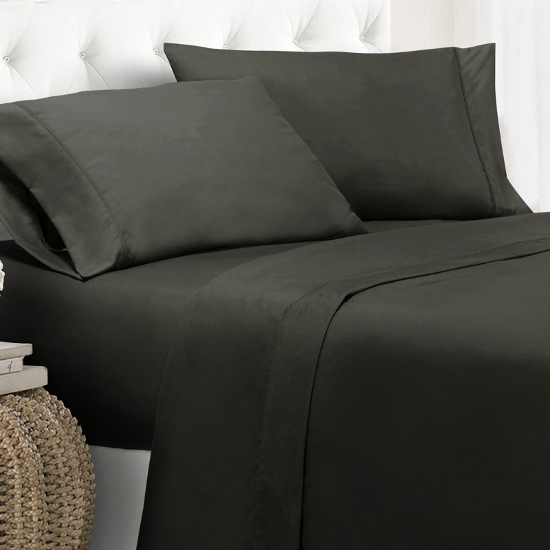 Wayfair Basics® 1800 Series Soft Microfiber Sheet Set, Black, Twin Sheet Set with 1 Pillowcases