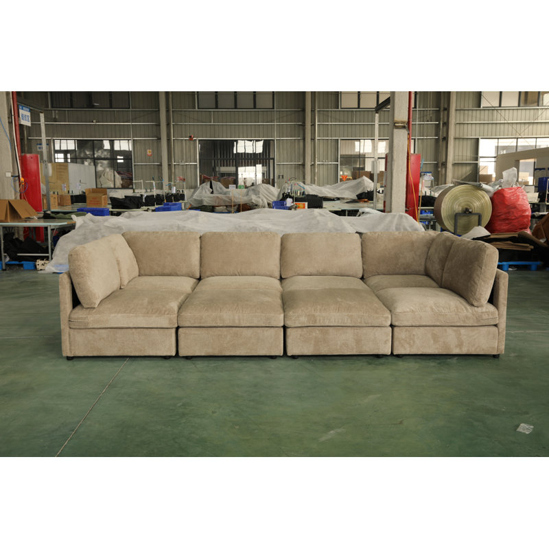 Canapé-lit modulaire en U 8 pièces 8 pièces, Khaki Polyester Blend, 30.54" H x 130" W x 65.35" D