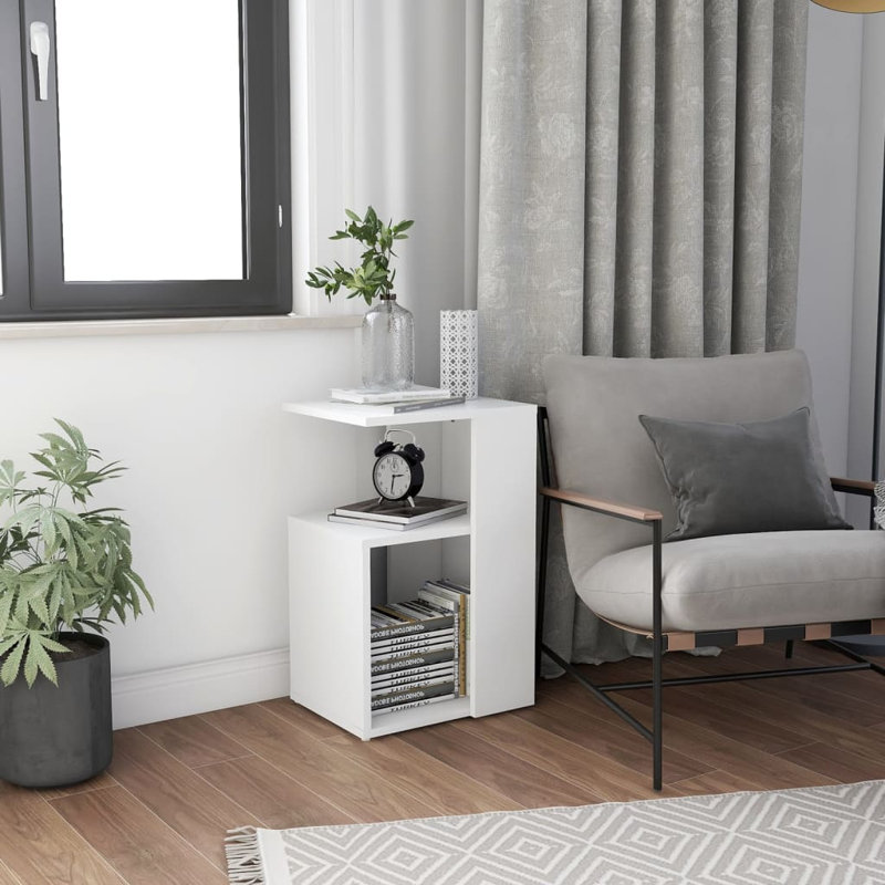 Gnni Floor Shelf End Table, White, White