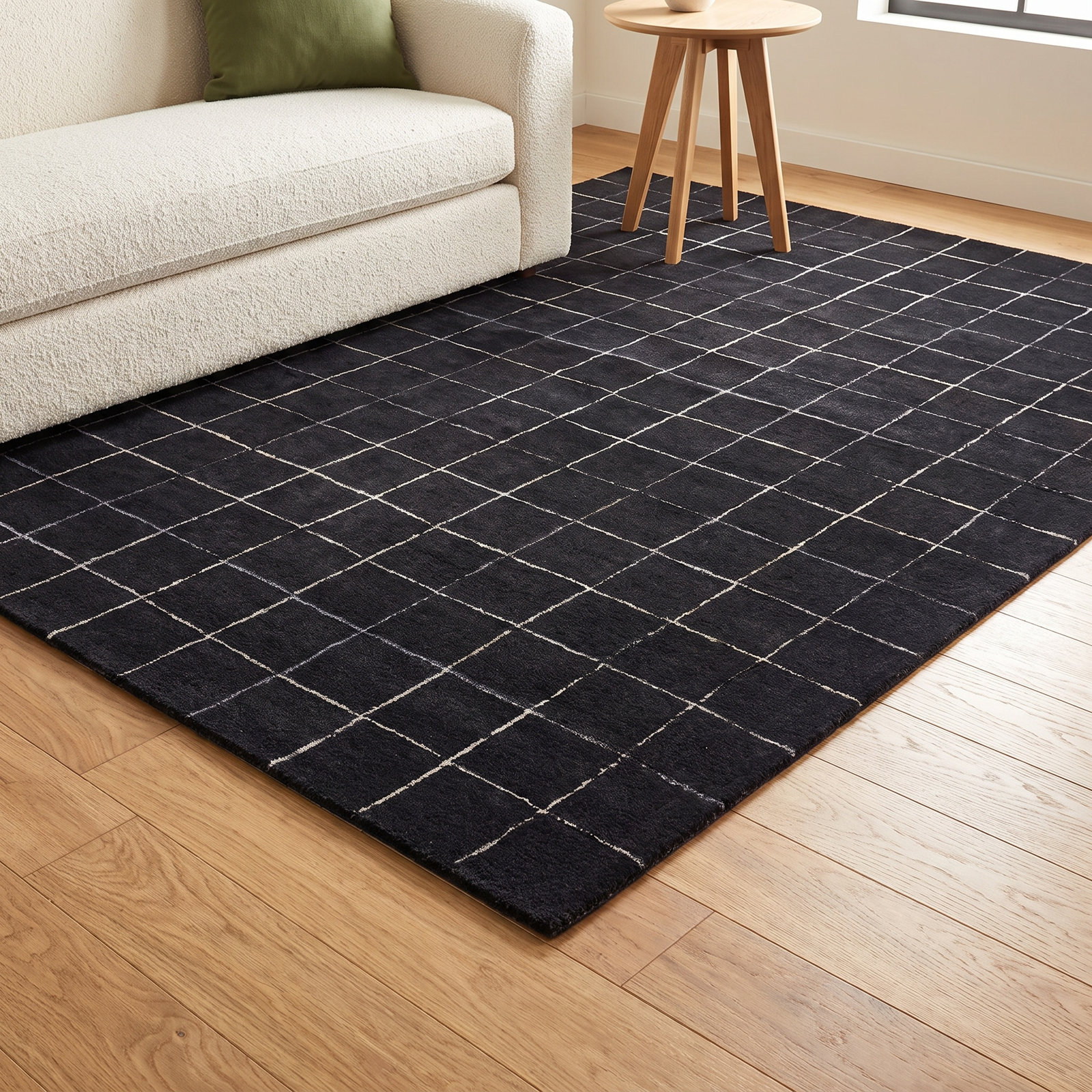 Mallory Hand-Woven Marine Blue Checkered Rug, Rectangle 8' x 10'