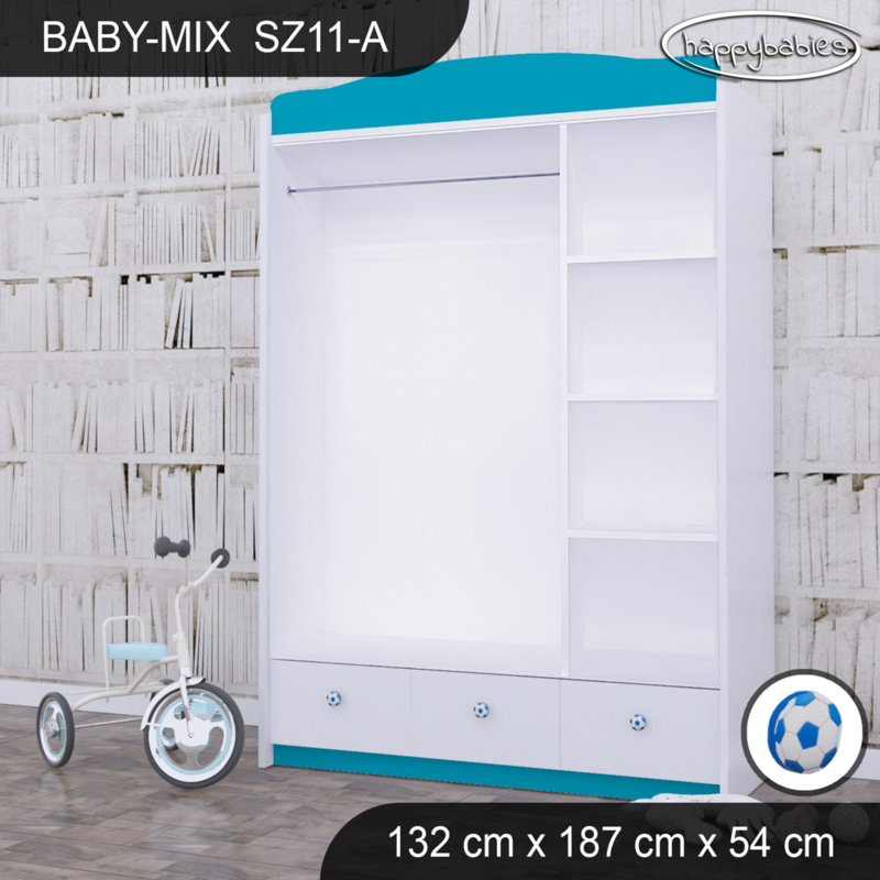 Baby 3 Door Wardrobe, Blue/White/Blue