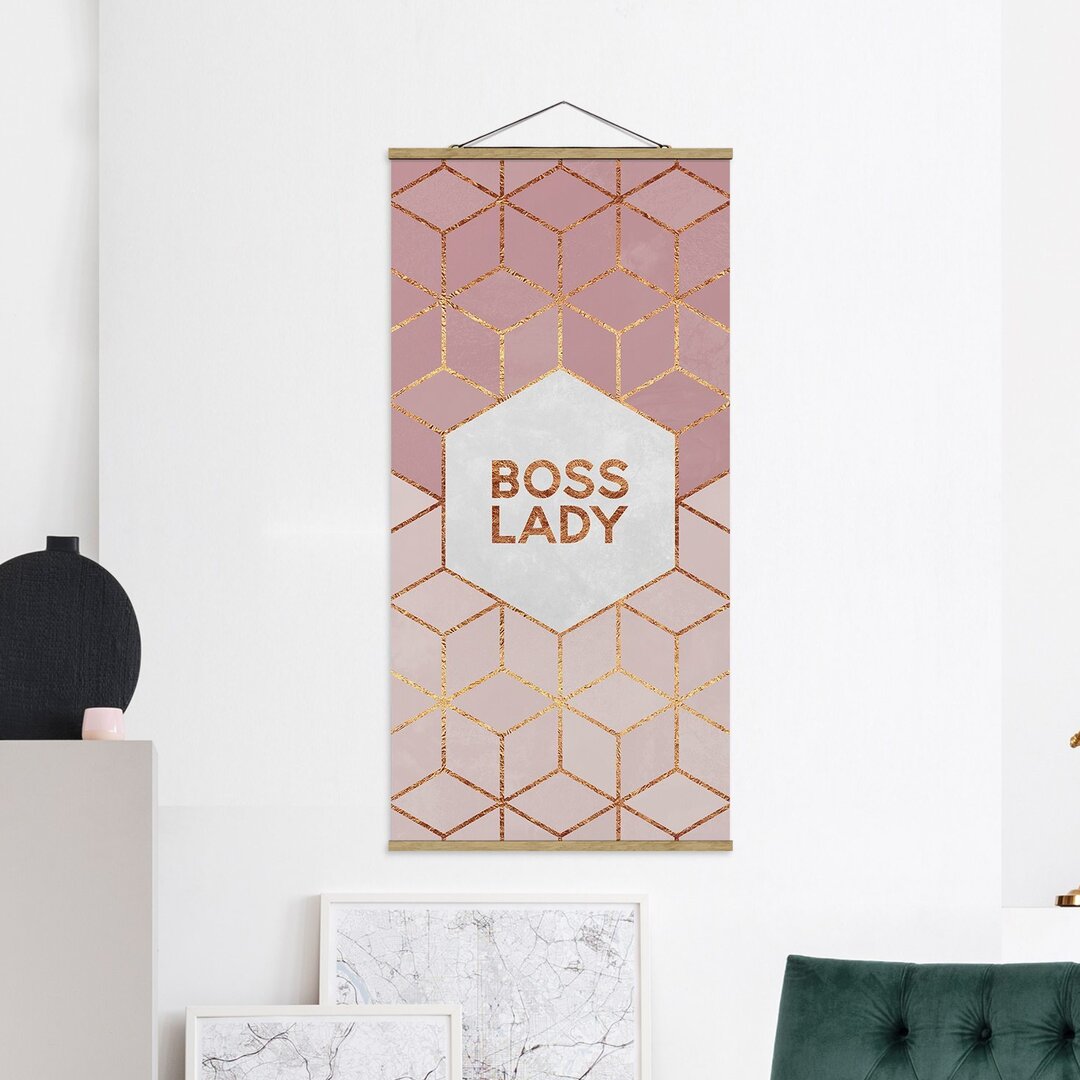 Stoffbild Boss Lady Hexagons Pink von Elisabeth Fredriksson