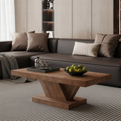 47" Modern Cross Leg Coffee Table, Sturdy X-Shape Design, Solid Wood Veneer, Large Living Room Center Table With Ample Storage Space, Walnut