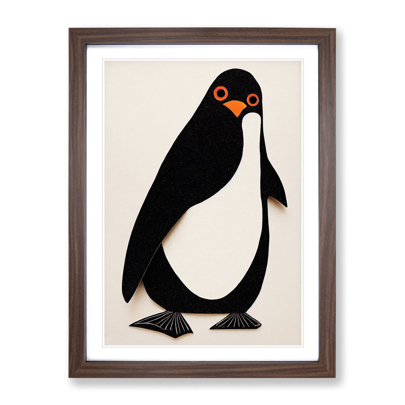 Paper Penguin No.1 - Wall Art, 66cm H x 48cm W, Walnut Framed