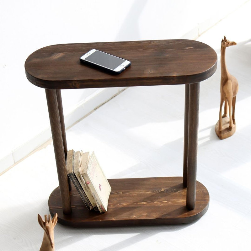 Table d'appoint étroite en bois massif, table basse à piédestal ovale mince pour le salon, design minimaliste moderne pour les petits espaces, table à boissons inclinable, table de bout ou table de chevet
