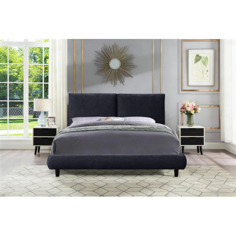 Lit plateforme tapissier moderne avec tête de lit à couture verticale, cadre de lit en tissu, aucun sommier requis
