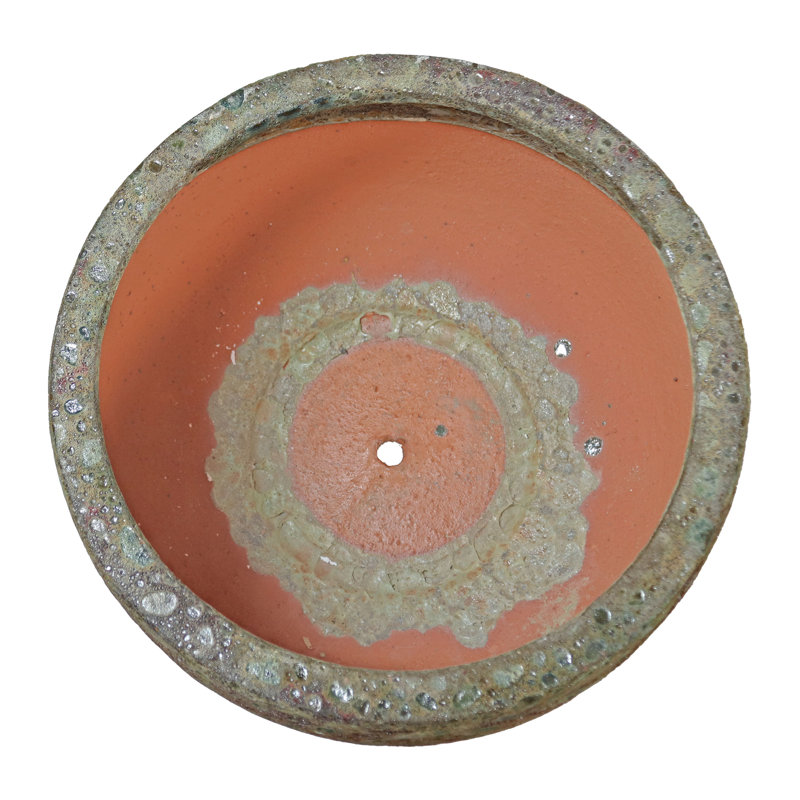 Jardinière ronde en céramique 12 po (30,48 cm) - Finition de lave ronde - Céramique verte patinée - Ensemble de 2, 1