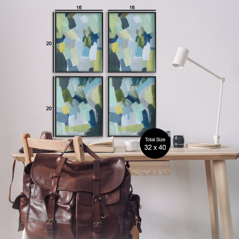 «Blue Stroke Paint Strokes», ensemble de 4 giclées par Grace Popp, H 20 po x l 16 po, Giclée encadrée noir minuit