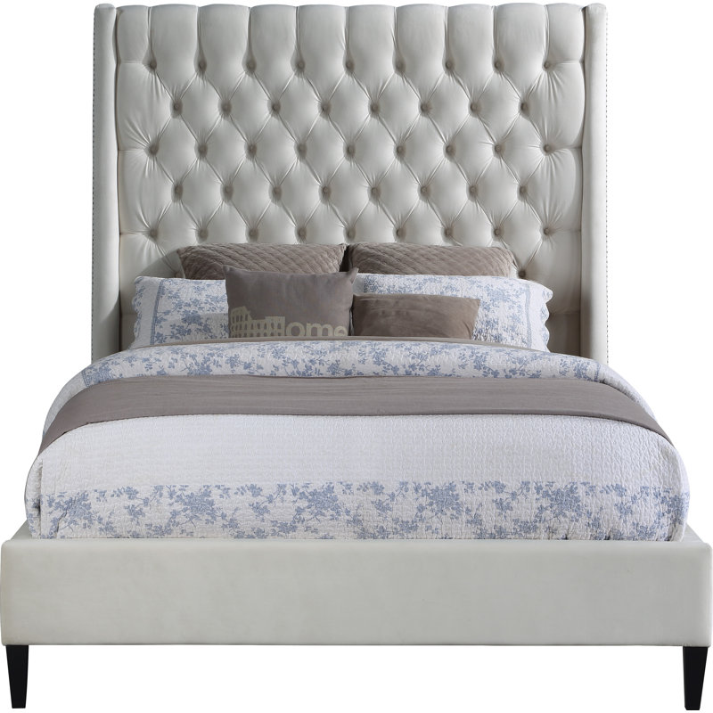 Dymph Upholstered Wingback Bed, Full, Cream Velvet