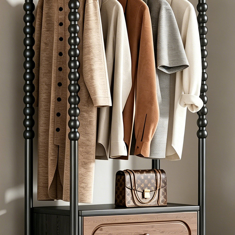 Ash Wood Freestanding Entryway Coat Rack, Black/Brown