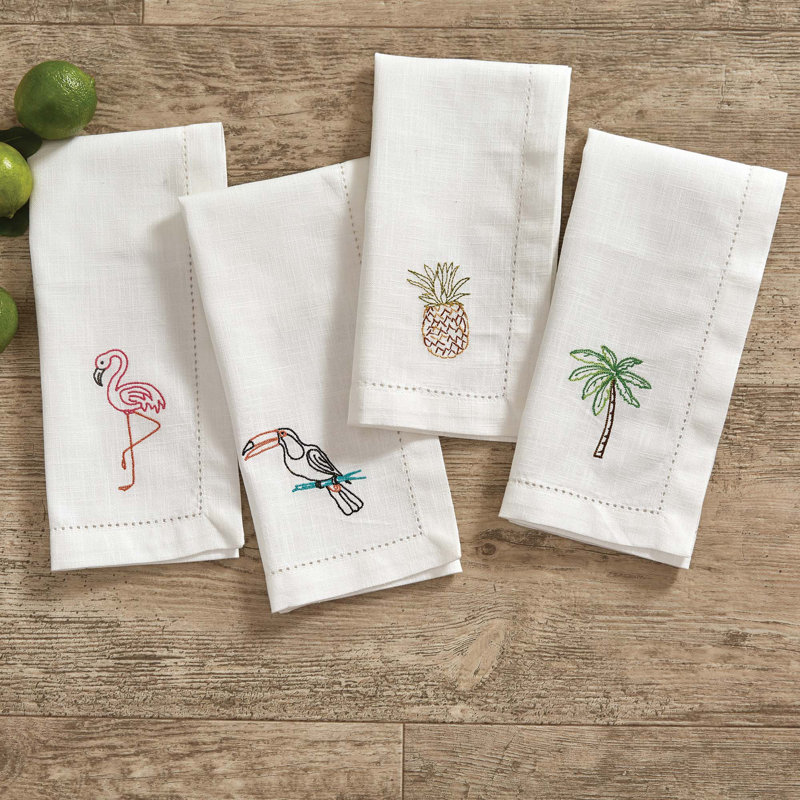  Ensemble de 4 serviettes blanches brodées