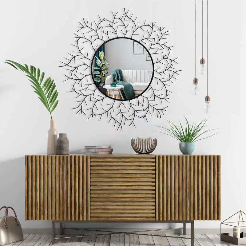 Round Wall Mirror, 30 Inch Circle Mirrors For Wall Decor, Black Metal Framed Accent Mirrors For Living Room Bedroom Entryway