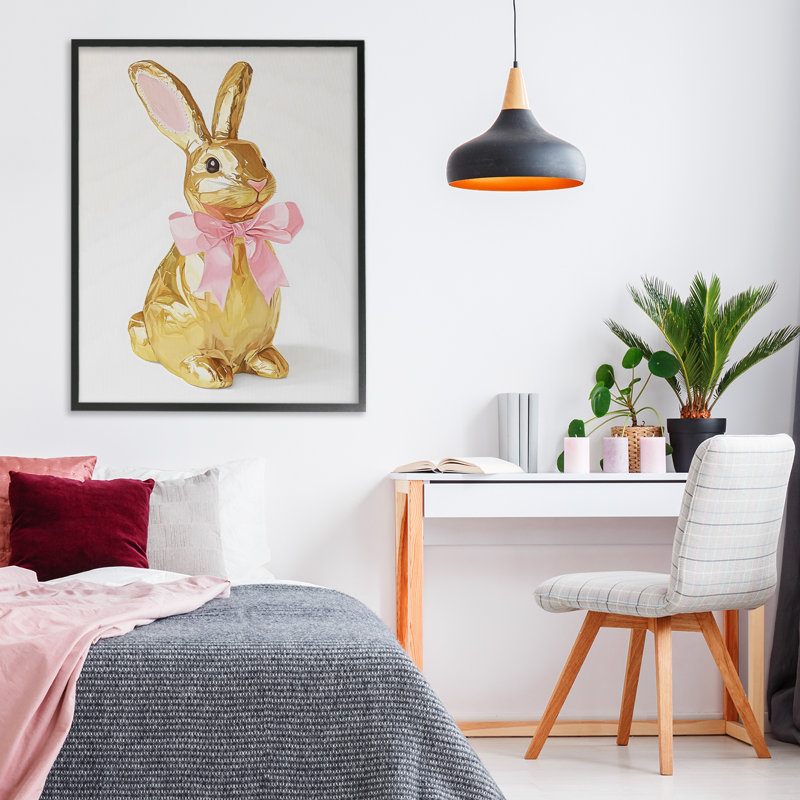 Lapin de Pâques doré avec giclée encadrée, conçu par The Prints Vibe, 30 x 24, Midnight Black Giclee Framed