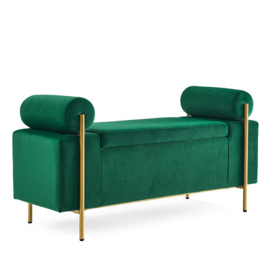 Modern Velvet Bench With Strong Iron Support For Living Room Cylindrical Arms And Legs Home Decoration Feature