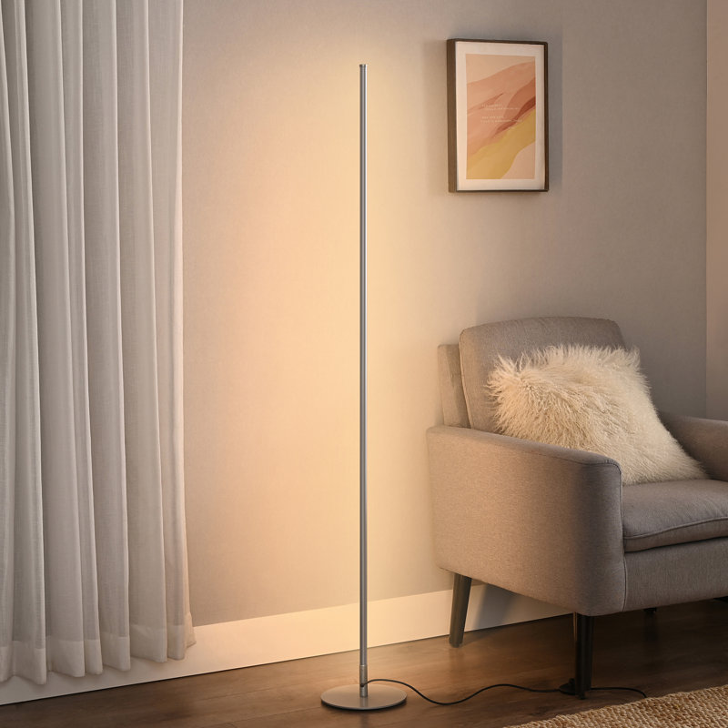 Adjustable Height Dimmable LED Corner Floor Lamp with Remote Control, Silver, 1