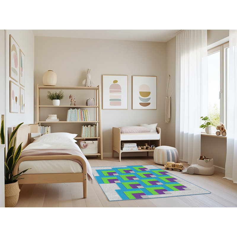Tapis bleu à motif géométrique Kistler, Rectangle 4 pi x 6 pi