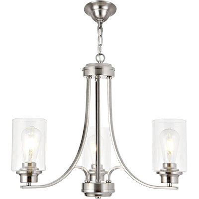 Lustre moderne à 3 lumières avec abat-jour en verre transparent - luminaire suspendu au fini nickel brossé pour la cuisine, la salle à manger, le salon, le couloir et la chambre à coucher