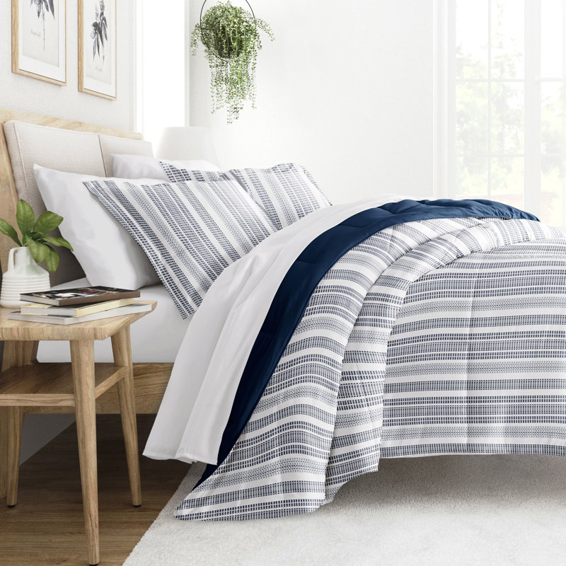 Twin Blue and White Down Alternative Reversible Comforter Set