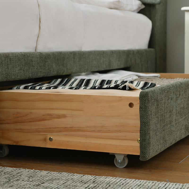 Braya Upholstered Platform Storage Bed With Removable Pillow-Style Headboard, 2 Large Wooden Drawers, Dusty Sage, Full, Full