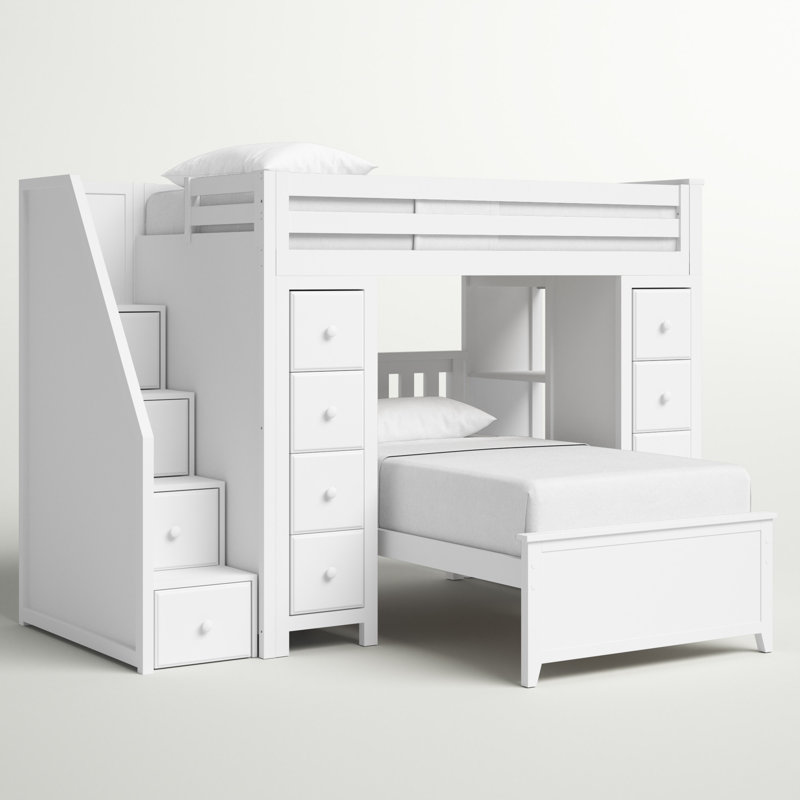 Gannon Kids Twin L-Shaped Bunk Bed with Drawers, White