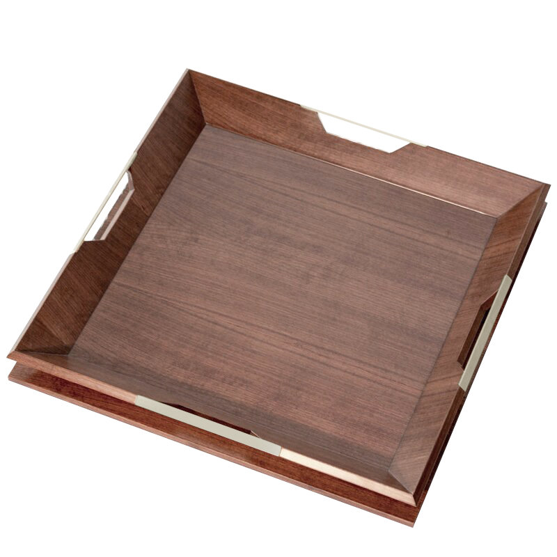 Le Solid Wood Tray, Walnut, Polished Nickel