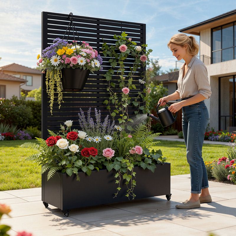 Jardinière en métal avec treillis, lit de jardin surélevé en acier galvanisé 75 po x 47 po x 16 po avec moustiquaire et roulettes