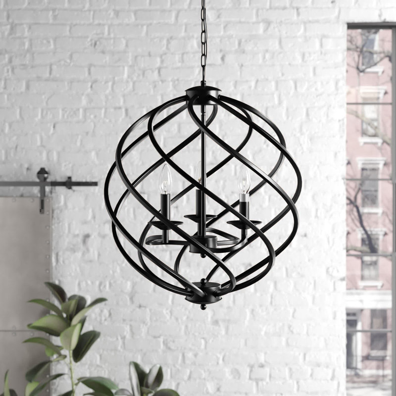 Lustre en forme de globe à 3 lumières Isidoro, Noir