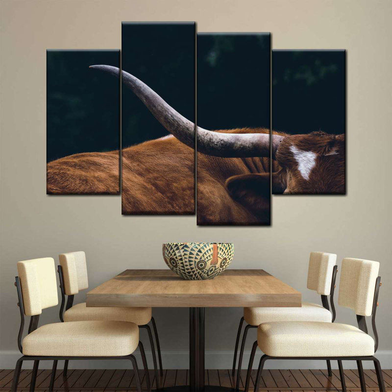 «Cow Cow Texas Longhorn», reproduction d'art sur toile, H 48 po x l 75 po x P 1,25 po