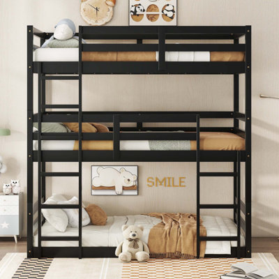 Triple Rubber Wood Bunk Bed