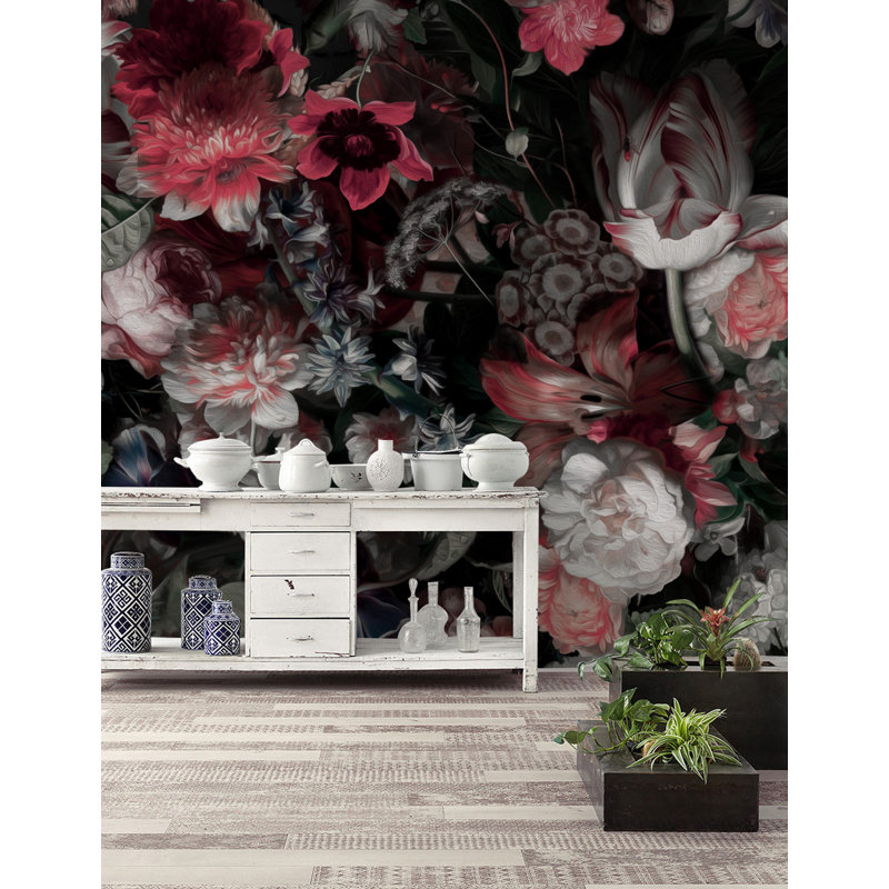 Draughn Peel And Stick Red Flower Bouquet Floral Wallpaper, 150" W x 98" L