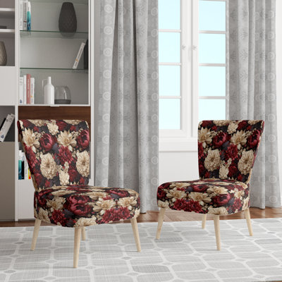Chaise d'appoint rembourrée Cottage Renaissance de pivoines rouges II