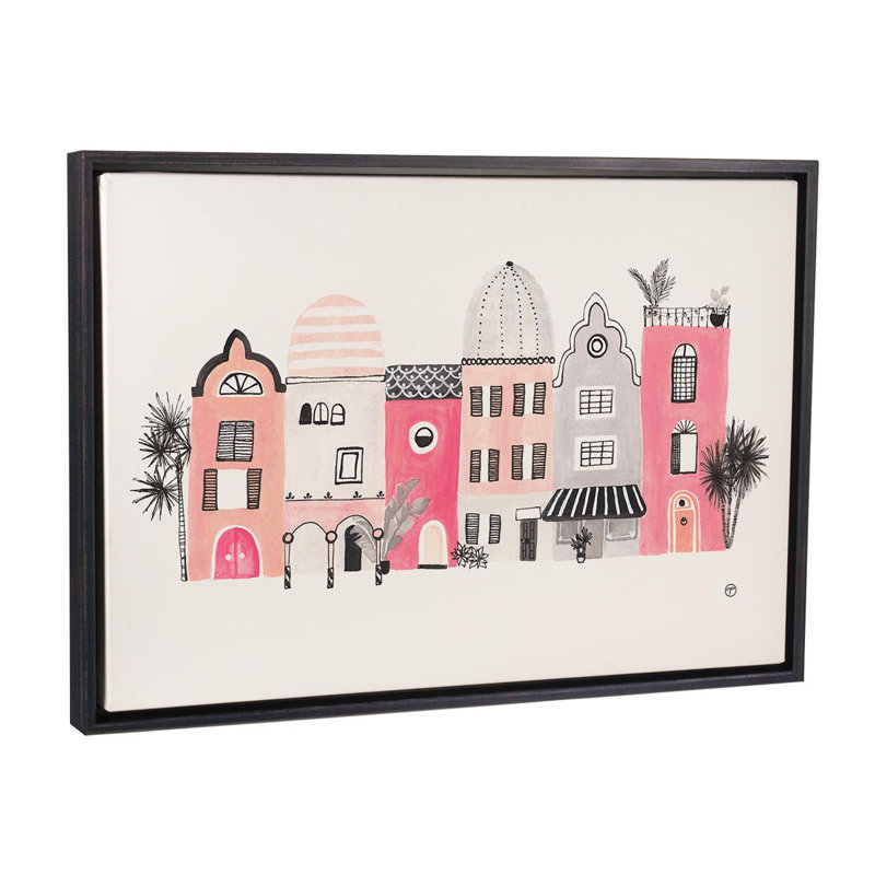 « row of houses », art, H 40 po x l 60 po x 1,5 po, Toile avec cadre noir patiné