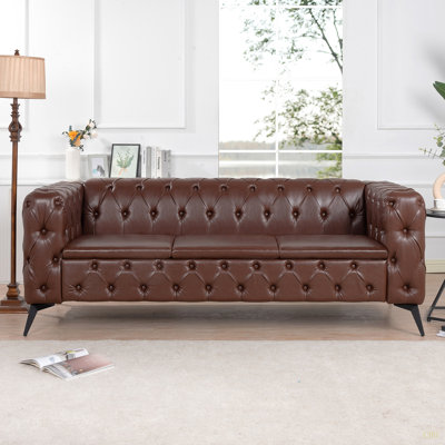 84.06Inch Width Traditional  Square Arm Removable Cushion 3 Seater Sofa
