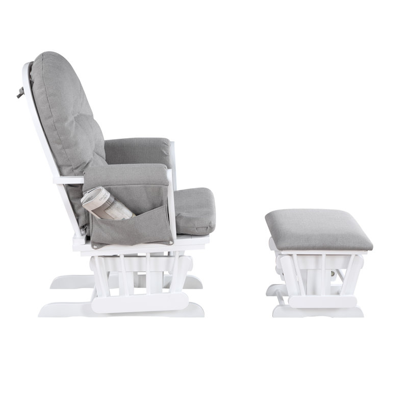 White and Oyster Upholstered Glider with Ottoman